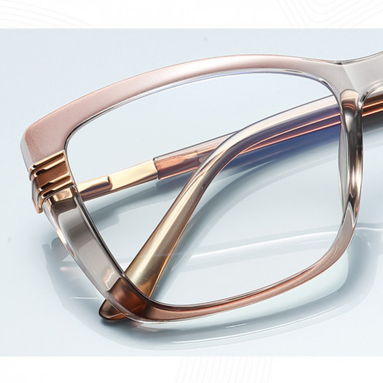 Techsuit Anti Blue Light Glasses Reflex PC (2273) for Women, Oversized, TR90&Metal Frame, AC Lens Transparent/Brown