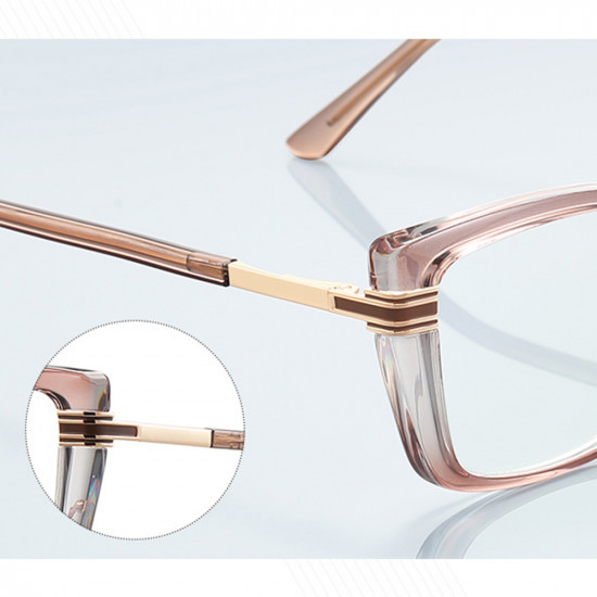 Techsuit Anti Blue Light Glasses Reflex PC (2273) for Women, Oversized, TR90&Metal Frame, AC Lens Transparent/Brown