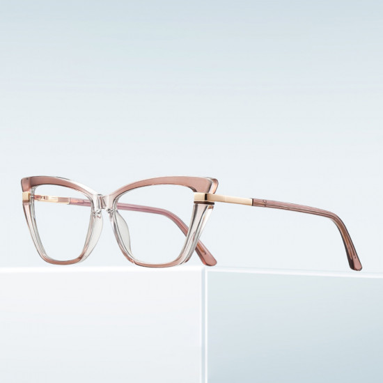 Techsuit Anti Blue Light Glasses Reflex PC (2271) for Women, Rectangle, TR90&Metal Frame, AC Lens Transparent/Brown