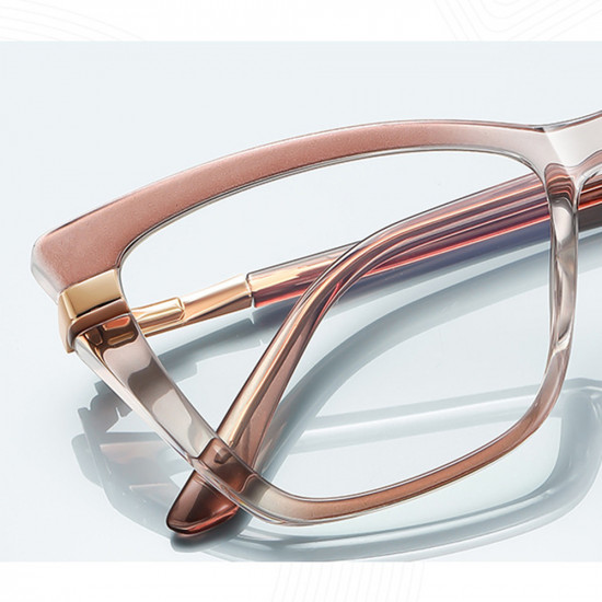 Techsuit Anti Blue Light Glasses Reflex PC (2271) for Women, Rectangle, TR90&Metal Frame, AC Lens Transparent/Brown