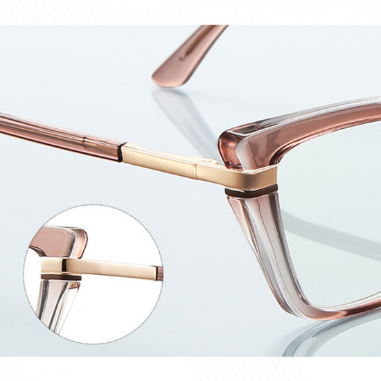 Techsuit Anti Blue Light Glasses Reflex PC (2271) for Women, Rectangle, TR90&Metal Frame, AC Lens Transparent/Brown