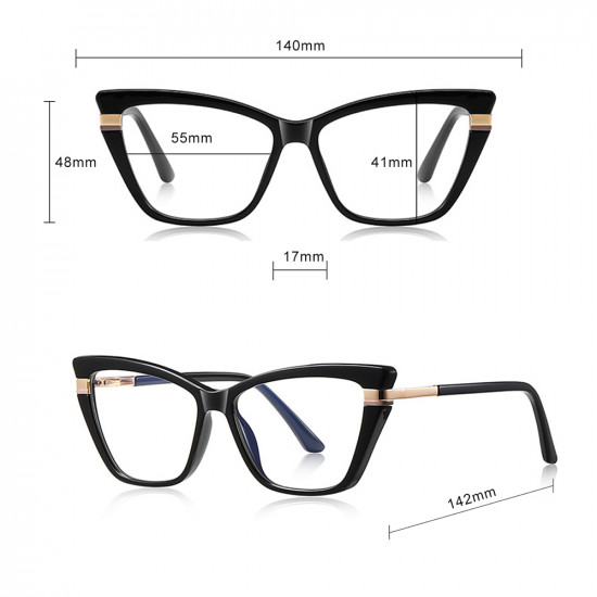 Techsuit Anti Blue Light Glasses Reflex PC (2271) for Women, Rectangle, TR90&Metal Frame, AC Lens Transparent/Brown