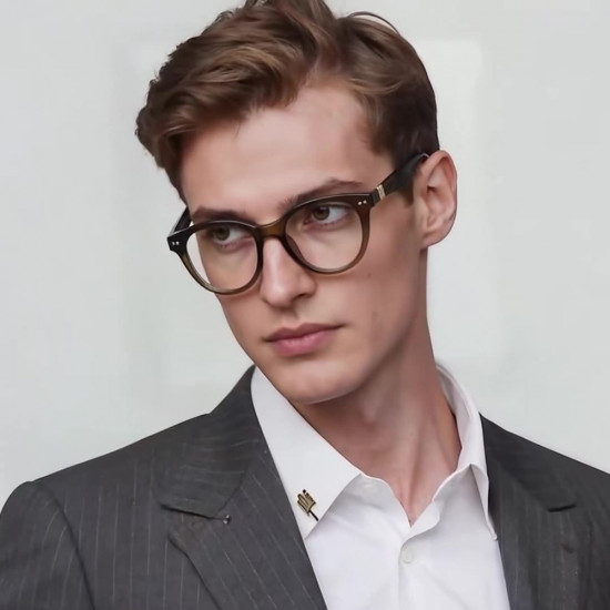 Techsuit Anti Blue Light Glasses Reflex PC (2231) for Men, Round, TR90&Metal Frame, AC Lens Transparent/Brown