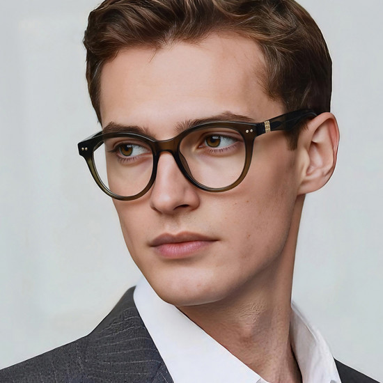 Techsuit Anti Blue Light Glasses Reflex PC (2231) for Men, Round, TR90&Metal Frame, AC Lens Transparent/Brown