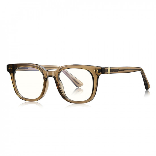 Techsuit Anti Blue Light Glasses Reflex PC (2229) for Men, Round, TR90&Metal Frame, AC Lens Transparent/Brown