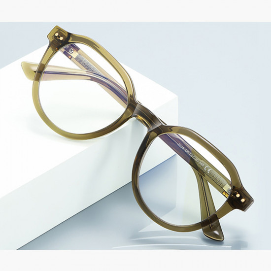 Techsuit Anti Blue Light Glasses Reflex PC (2228) Round, TR90&Metal Frame, AC Lens Transparent/Brown