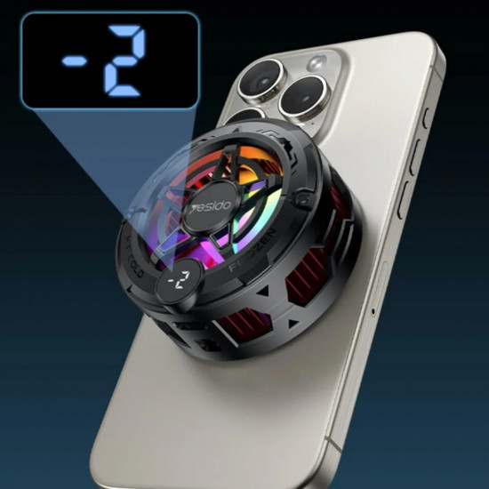 Yesido Phone Cooler (C226) Semiconductor, Magnetic, Universal, Fast Cooling, with RGB, Digital Display Grey