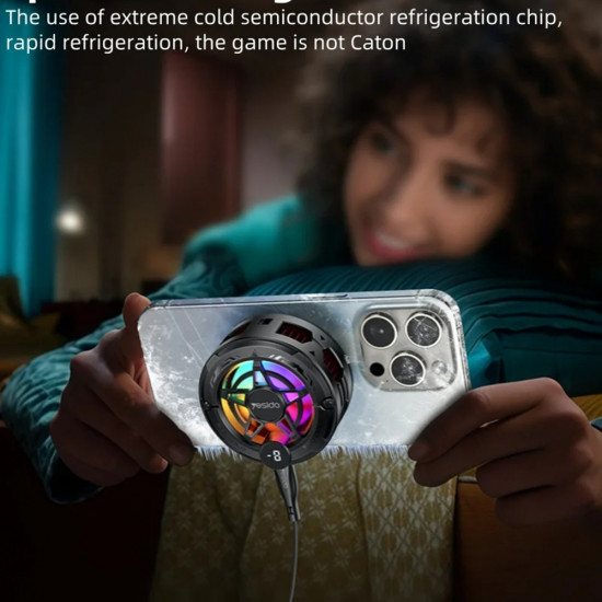 Yesido Phone Cooler (C226) Semiconductor, Magnetic, Universal, Fast Cooling, with RGB, Digital Display Grey