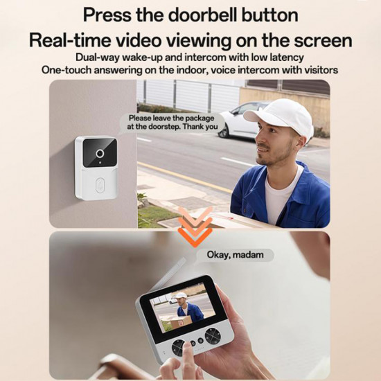 Yesido Wireless Video Intercom Doorbell (KM27) 2.4G, 2K HD 1080*720px, 1000mAh, 4.3" TFT Screen White