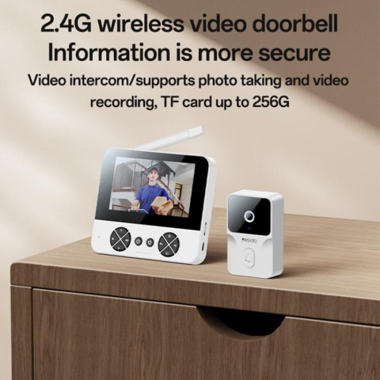 Yesido Wireless Video Intercom Doorbell (KM27) 2.4G, 2K HD 1080*720px, 1000mAh, 4.3" TFT Screen White