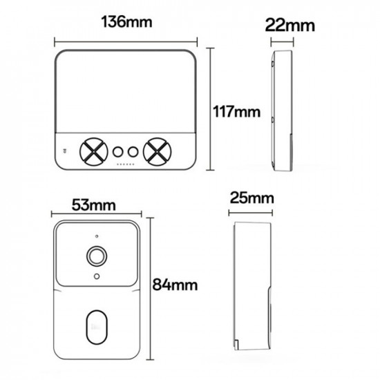 Yesido Wireless Video Intercom Doorbell (KM27) 2.4G, 2K HD 1080*720px, 1000mAh, 4.3" TFT Screen White