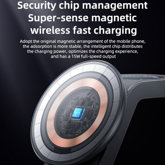 Yesido Wireless Charging Station (DS26) Magnetic, for Phone, Watch, Earbuds, Foldable, Stand, Night Light, 15W Grey