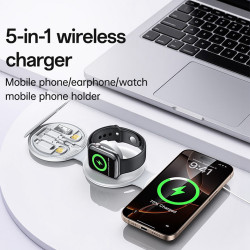 Yesido Wireless Charging Station 5in1 (DS29) for iPhone, Apple Watch, AirPods, Magnetic, Foldable, Holder, 15W White