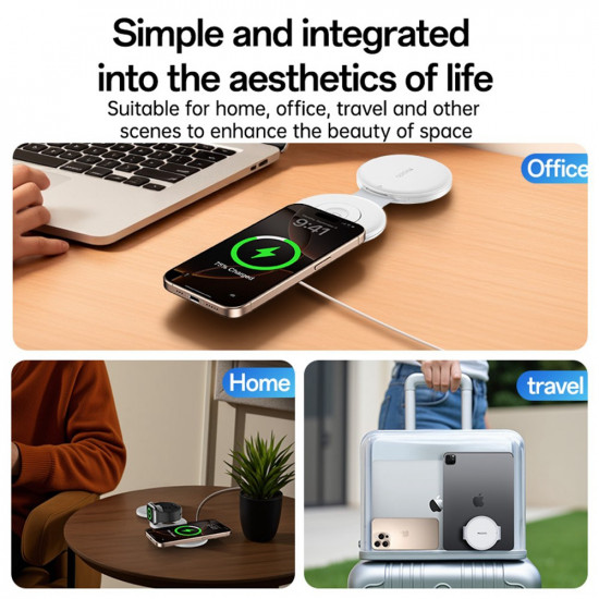 Yesido Wireless Charging Station 5in1 (DS29) for iPhone, Apple Watch, AirPods, Magnetic, Foldable, Holder, 15W White