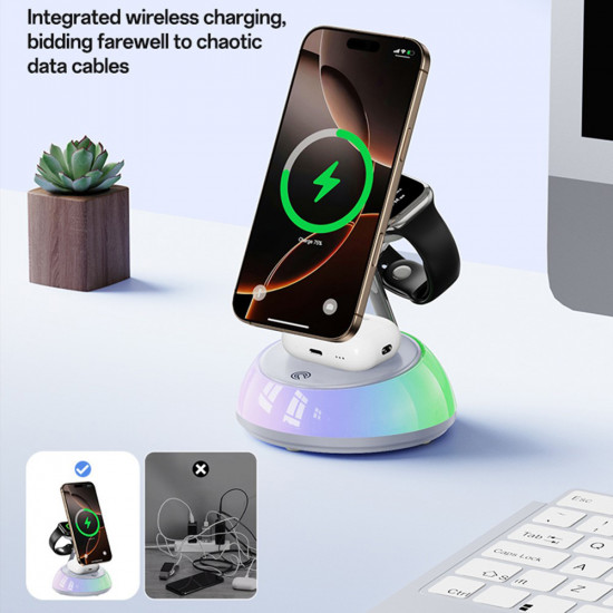 Yesido Wireless Charging Station 3in1 (DS31) for iPhone, Apple Watch, AirPods, Magnetic Grip, RGB Lighting, 15W White Yesido Wireless Charging Station 3in1 (DS31) for iPhone, Apple Watch, AirPods, Magnetic Grip, RGB Lighting, 15W White