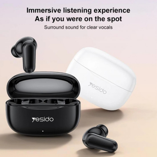 Yesido Wireless Earbuds (TWS38) Track System Stereo, Microphone, Bluetooth 5.4, In ear Design, 250mAh Black