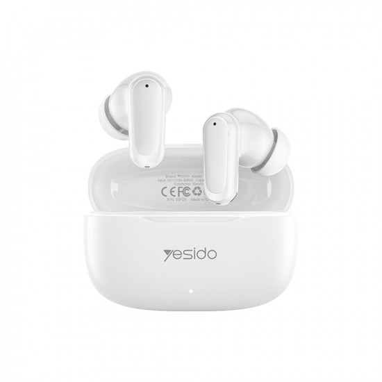 Yesido Wireless Earbuds (TWS38) Track System Stereo, Microphone, Bluetooth 5.4, In ear Design, 250mAh White Yesido Wireless Earbuds (TWS38) Track System Stereo, Microphone, Bluetooth 5.4, In ear Design, 250mAh White