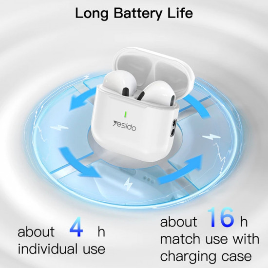 Yesido Wireless Earbuds (TWS17) with Bluetooth V5.1, Half In ear Design, 200mAh, Type C White Yesido Wireless Earbuds (TWS17) with Bluetooth V5.1, Half In ear Design, 200mAh, Type C White