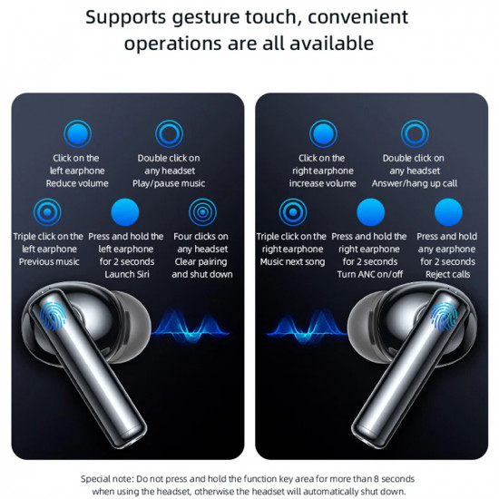 Yesido Wireless Earbuds (TWS23) with Noice Cancelling, Touch Control, Bluetooth V5.3, In ear Design, 300mAh Black Yesido Wireless Earbuds (TWS23) with Noice Cancelling, Touch Control, Bluetooth V5.3, In ear Design, 300mAh Black