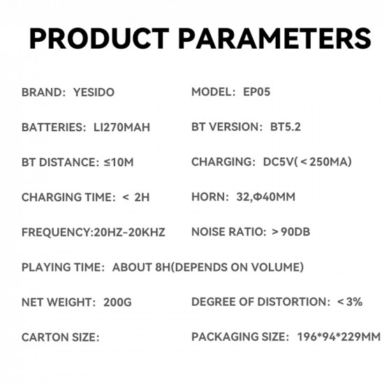 Yesido Wireless Headphones (EP05) Bluetooth V5.2, Noise Cancelling, 400mAh, Waterproof, Type C Charging Black Yesido Wireless Headphones (EP05) Bluetooth V5.2, Noise Cancelling, 400mAh, Waterproof, Type C Charging Black