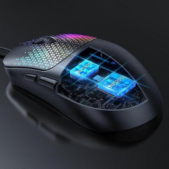 Yesido Wired Gaming Mouse (KB32) USB, Plug&Play, Ultra Lightweight Design, RGB Lighting, 7200DPI Black