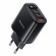 Yesido Wall Charger (YC69) with Digital Display, Fast Charge, for Phone, Tablet, Laptop, USB, 2x Type C, 30W Black