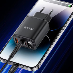 Yesido Wall Charger (YC69) with Digital Display, Fast Charge, for Phone, Tablet, Laptop, USB, 2x Type C, 30W Black Yesido Wall Charger (YC69) with Digital Display, Fast Charge, for Phone, Tablet, Laptop, USB, 2x Type C, 30W Black