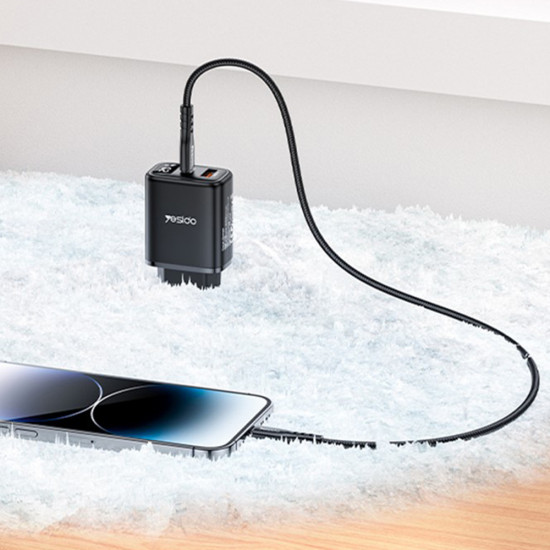Yesido Wall Charger (YC68) with Digital Display, Quick Charge, for Phone, Tablet, USB, Type C, 20W Black