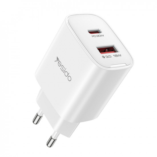 Yesido Wall Charger (YC02E) Quick Charge, USB, Type C, PD20W, QC18W White