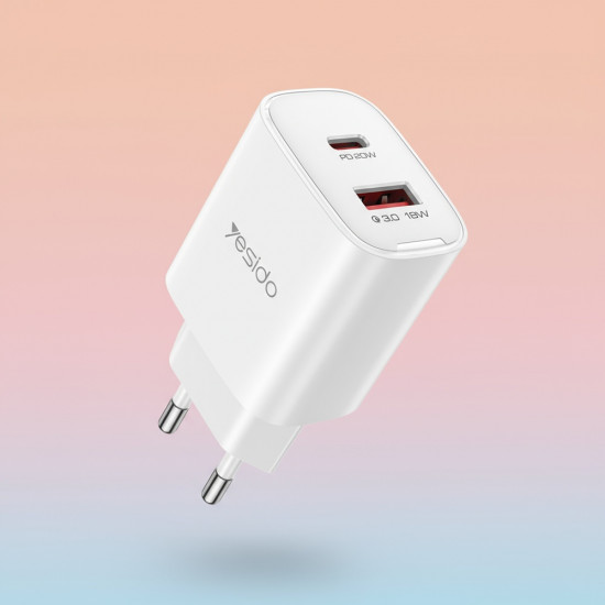 Yesido Wall Charger (YC02E) Quick Charge, USB, Type C, PD20W, QC18W White