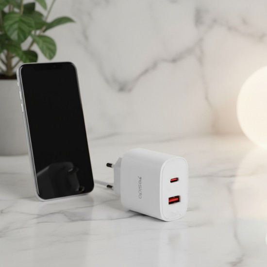 Yesido Wall Charger (YC02E) Quick Charge, USB, Type C, PD20W, QC18W White