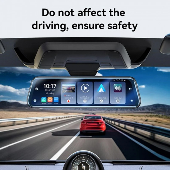 Yesido Rearview Mirror with Dash Cam (KM24) Carplay, Android Auto, AirPlay, BT5.2, Adjustable Camera Black