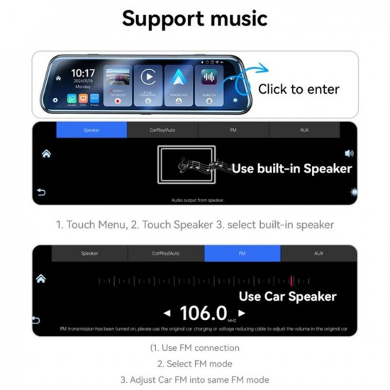 Yesido Rearview Mirror with Dash Cam (KM24) Carplay, Android Auto, AirPlay, BT5.2, Adjustable Camera Black