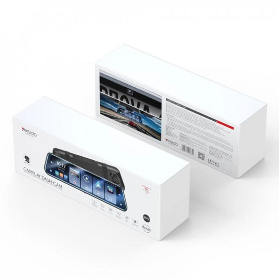 Yesido Rearview Mirror with Dash Cam (KM24) Carplay, Android Auto, AirPlay, BT5.2, Adjustable Camera Black