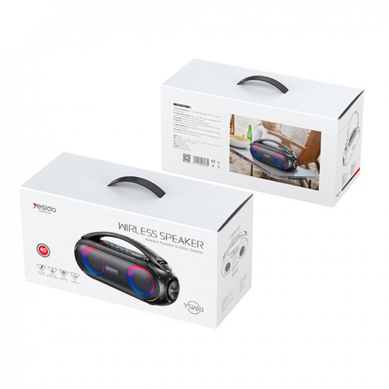Yesido Wireless Speaker (YSW19) Bluetooth 5.0, RGB Lights, Stereo, IPX6, TF, AUX, Flash Disk, 3000mAh, 40W Black