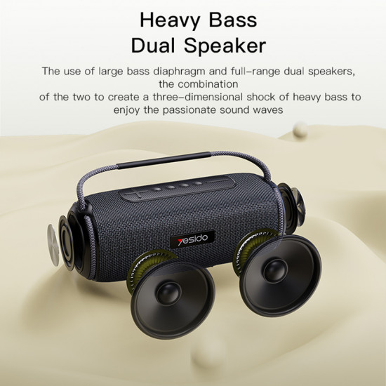 Yesido Wireless Speaker (YSW11) Bluetooth 5.0, RGB Lights, IPX6, Dual Speaker, TF, USB, AUX, 2600mAh, 40W Black