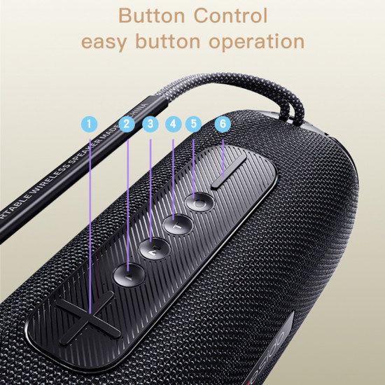 Yesido Wireless Speaker (YSW11) Bluetooth 5.0, RGB Lights, IPX6, Dual Speaker, TF, USB, AUX, 2600mAh, 40W Black