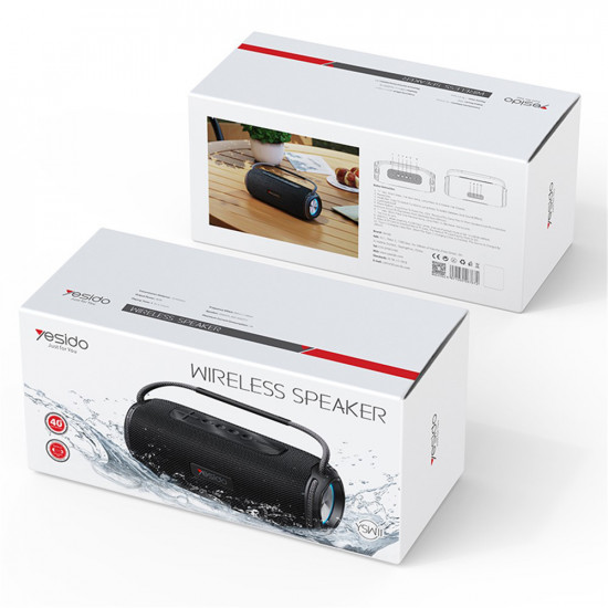 Yesido Wireless Speaker (YSW11) Bluetooth 5.0, RGB Lights, IPX6, Dual Speaker, TF, USB, AUX, 2600mAh, 40W Black