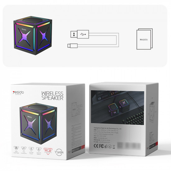 Yesido Portable Wireless Speaker (YSW34) Bluetooth V5.3, TWS, 500mAh, RGB Lights Black Yesido Portable Wireless Speaker (YSW34) Bluetooth V5.3, TWS, 500mAh, RGB Lights Black