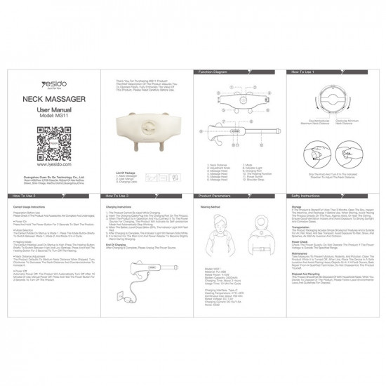 Yesido Neck Massager (MG11) Adjustable, 3 Versatile Massage Modes, Soothing Heat Therapy, 2400mAh Beige