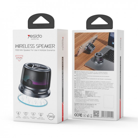 Yesido Mini Magnetic Wireless Speaker (YSW32) RGB Lighting Effect, 400mAh, 3W, Bluetooth 5.3 Black Yesido Mini Magnetic Wireless Speaker (YSW32) RGB Lighting Effect, 400mAh, 3W, Bluetooth 5.3 Black