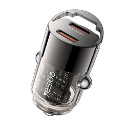 Yesido Mini Car Charger (Y69) Dual Port Type C, PD30W, Aluminum Alloy, Fast Charging Black