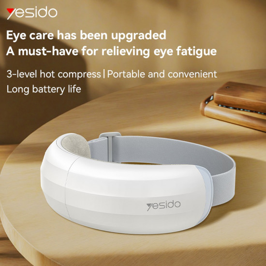 Yesido Eye Massager (MG13) Type C, Rechargeable, Adjustable, 3 Level Temperature Adjustment, 600mAh White