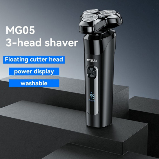 Yesido Electric Shaver Razor (MG05) with 3 Floating Cutter Heads, LED Power Display, USB, 9500RPM, 600mAh Black
