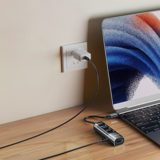 Yesido Docking Station 5in1 (HB22) Type C to 3x USB, USB C, HDMI, PD100W, Fast Charge, 4K@30Hz, 5Gbps Gray