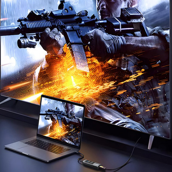 Yesido Docking Station 5in1 (HB22) Type C to 3x USB, USB C, HDMI, PD100W, Fast Charge, 4K@30Hz, 5Gbps Gray