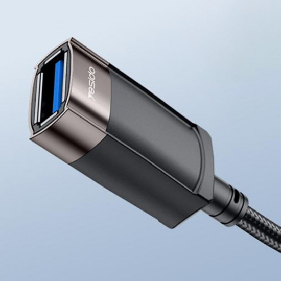 Yesido Extension Adapter (GS26) USB 2.0, with 1.5m Cable, Braided, High Speed Transmission Grey