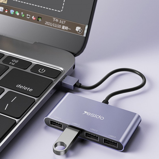 Yesido Docking Station 4in1 (HB12) USB to 4x USB, Plug & Play, 480Mbps, 15cm Gray Yesido Docking Station 4in1 (HB12) USB to 4x USB, Plug & Play, 480Mbps, 15cm Gray