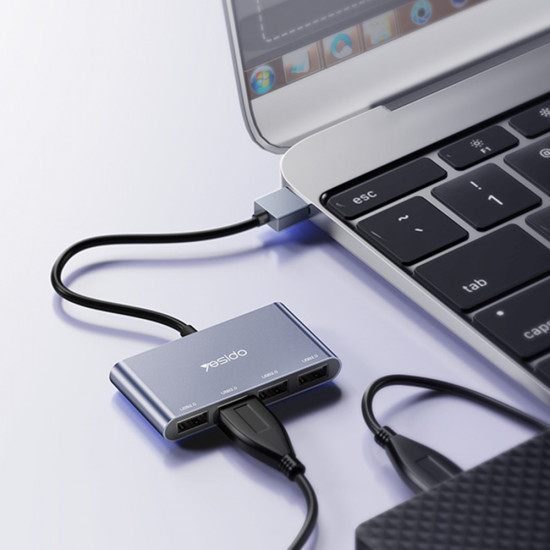 Yesido Docking Station 4in1 (HB12) USB to 4x USB, Plug & Play, 480Mbps, 15cm Gray Yesido Docking Station 4in1 (HB12) USB to 4x USB, Plug & Play, 480Mbps, 15cm Gray