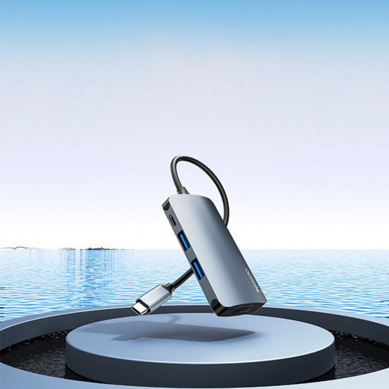 Yesido Docking Station 7in1 (HB16) Type C to 1x USB3.0, 2x USB2.0, TF/SD Card, 1x VGA, 1x Type C, 5Gbps, PD100W Gray